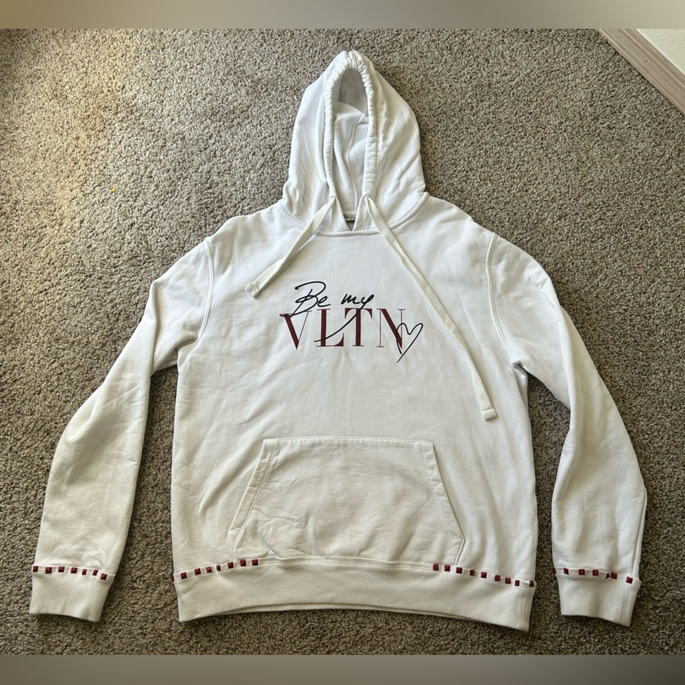 VALENTINO Be My VLTN Red White Mens Hoodie Cotton Luxury Valentines Size Large